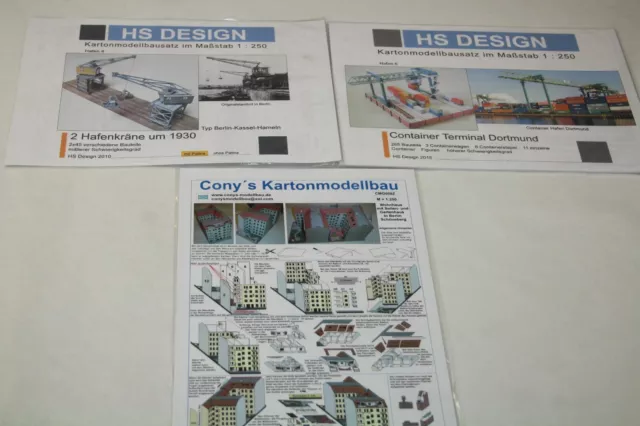 3 x Kartonmodellbausatz 1:250 / Hafenkräne und Stadthaus