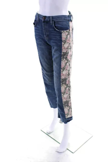 CURRENT/ELLIOTT WOMENS HIGH Rise Floral Trim Fringe Straight Leg Jeans ...