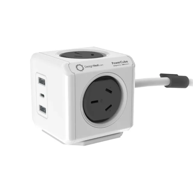 Allocacoc PowerCube Extended 4 Outlets 2 USB-A + 1 USB-C PD 20W with Surge 1.5M