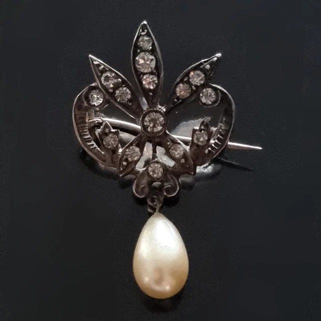 Ensemble broche/pendentif en filigrane d'argent 925 vintage, pierre bleue pâle - France