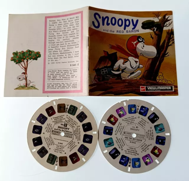 2x VIEW MASTER 3D REEL ⭐ SNOOPY and the RED BARON ⭐ PEANUTS, Bildscheiben B544 2