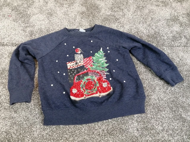 Next Girls Navy Jersey Christmas Jumper Sequins Age 5 Years