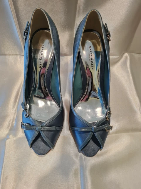 Karen Millen scarpe con tacco open-toe in raso pelle e strass misura 39