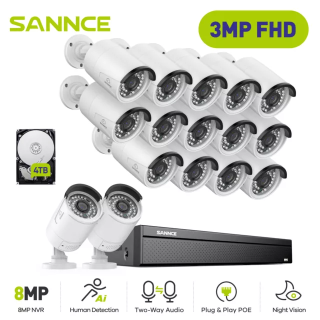 SANNCE 3MP POE Zweiweg-Audio Überwachungskamera Set Außen 8MP 4K 10CH/16CH NVR 2