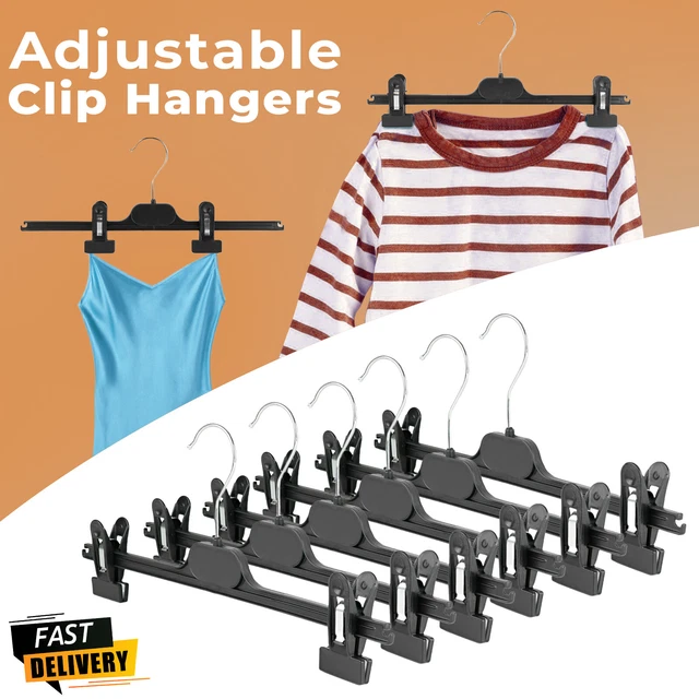 BLACK PLASTIC 40CM Adjustable Clip Hangers Cloth Coat Skirt Trouser