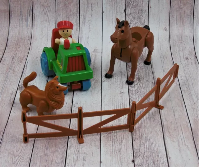 Vintage Playskool Playmates Li'l Farm Spares Tractor Dog Horse Fence