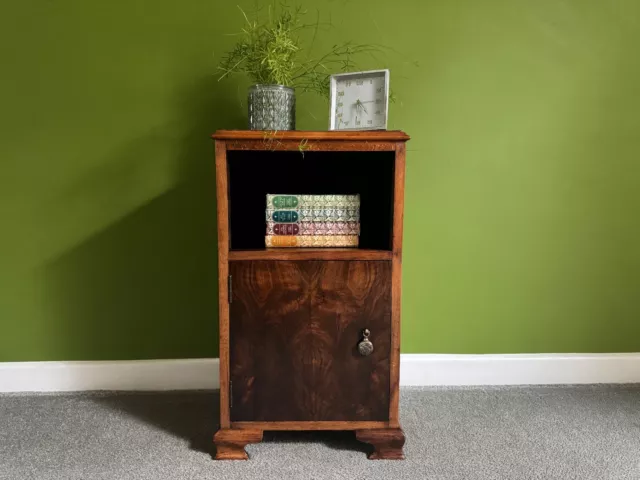 Walnut Bedside Cabinet, 1930s Vintage, Brass Drop Handle, Mid Century