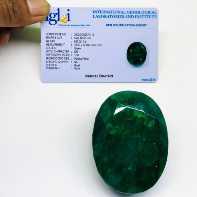 650 Cts Certified Natural Emerald Stunning Green Huge Oval Cut Loose Gemstone