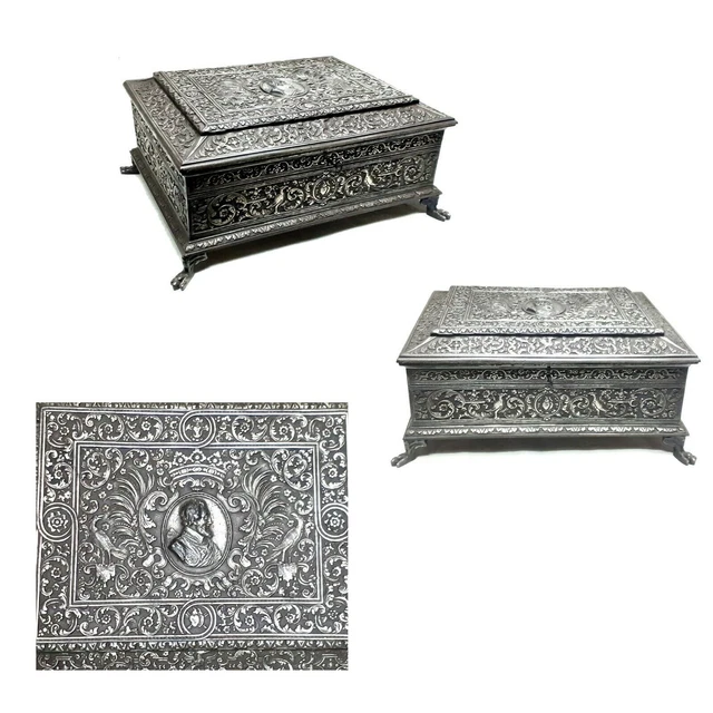 SUPERBE ANCIEN coffret à bijoux en fer du roi Henri IV de France