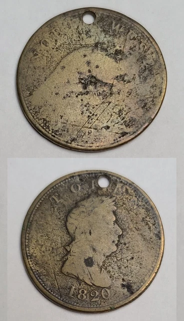 1820 Northwest Company Token Breton 925 Charlton FT-9B Holed Brass Corrosion