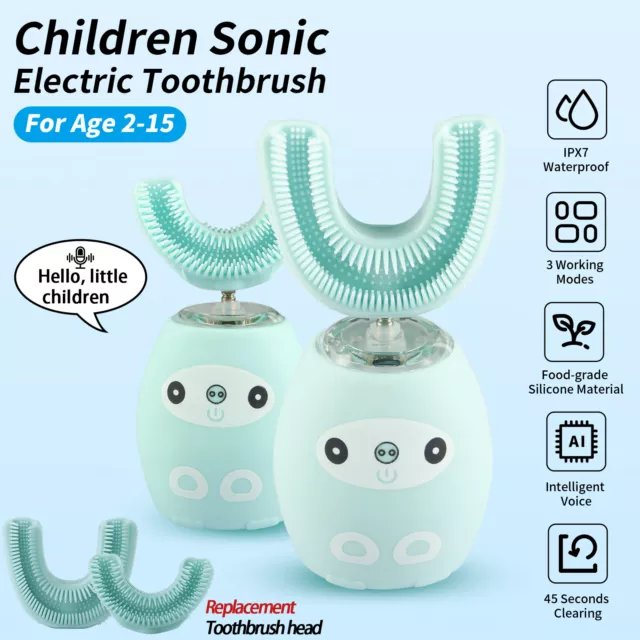 Electric Kids Toothbrush Automatic Brush 360° U-Shape Sonic Oral Care Age 2-15