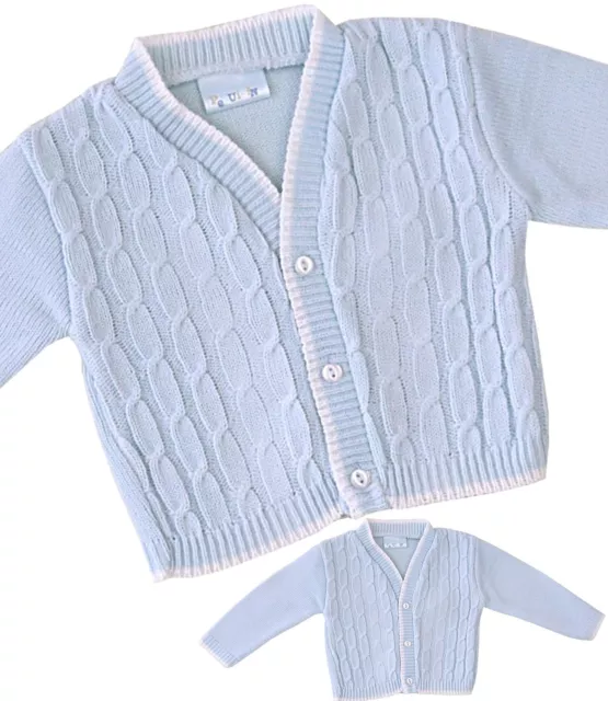 BabyPrem Baby Clothes Boys Traditional Knitted Blue Cable Cardigan Cardi 0-18 m