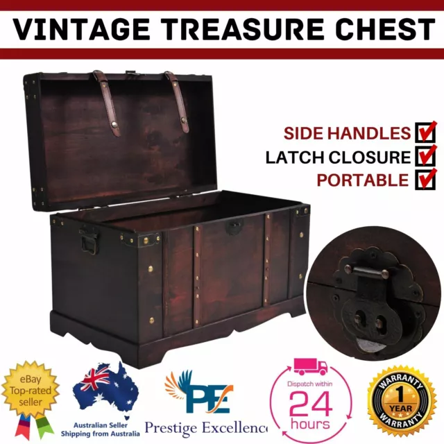 Wooden Treasure Chest Vintage Storage Case Organiser Wood Antique Style Table AU