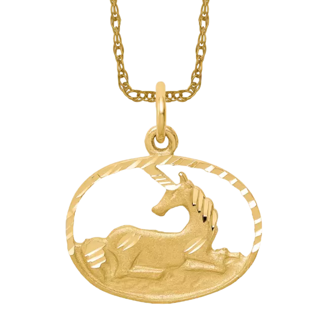 10K Yellow Gold Unicorn Necklace Charm Pendant 3