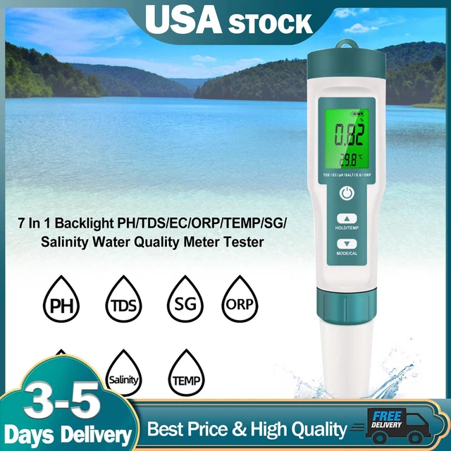 7 In 1 Backlight PH/TDS/EC/ORP/TEMP/SG/Salinity Water Quality Meter Tester T05