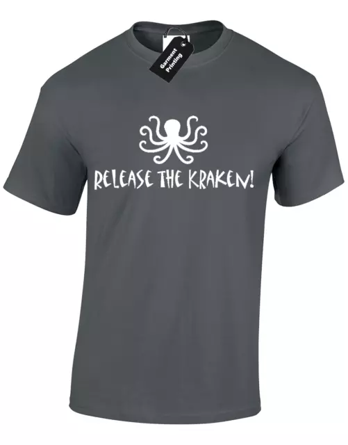 T-Shirt Da Uomo Release The Kraken Titan Monster Squid Octopus Nave Regalo Di Natale