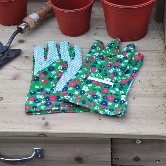 Ladies Lightweight Garden Gloves Cotton Green Polka dot Gardening