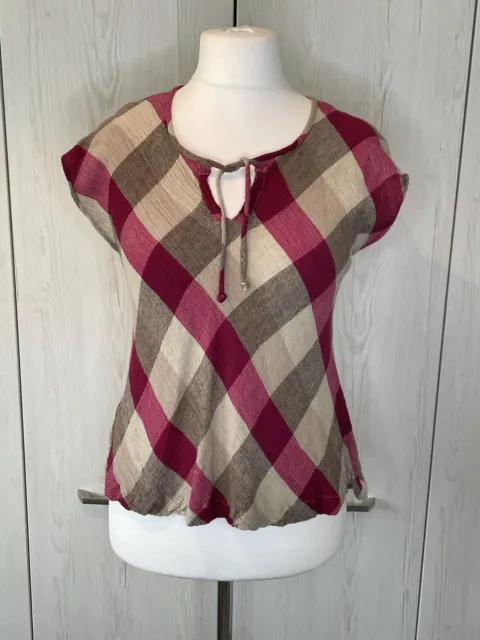 The MASAI Clothing Co Pink & Beige Check Linen Mix Top Tunic Cheesecloth UK XL
