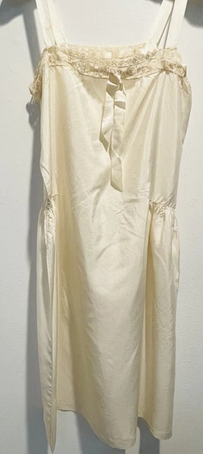 Boudoir Flapper ivory Silk Slip Crochet Lace Trim Lingerie Chemise Teddy Vintage