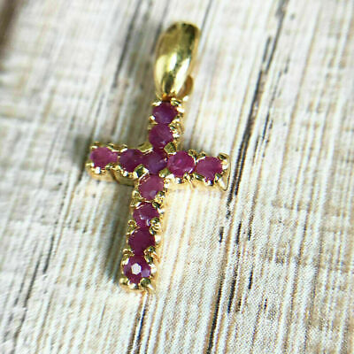 14K Yellow Gold Finish Free Chain 1.50Ct Round Cut Red Ruby Women Cross Pendent