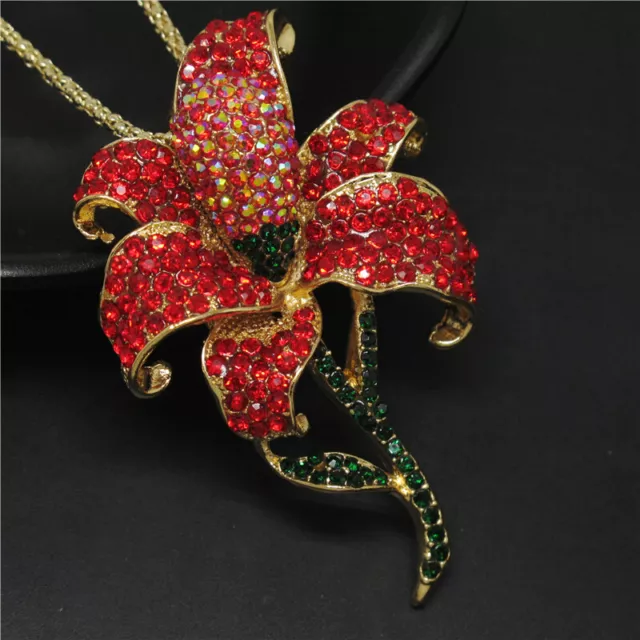 New Betsey Johnson Red Bling Flower Rhinestone Crystal Pendant Chain Necklace