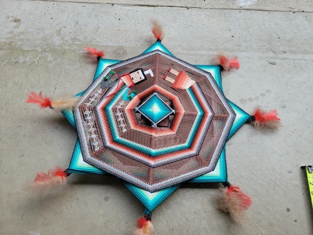 Stunning Handmade Navajo Native American Mandala Gods Eye Weaving Art 24"