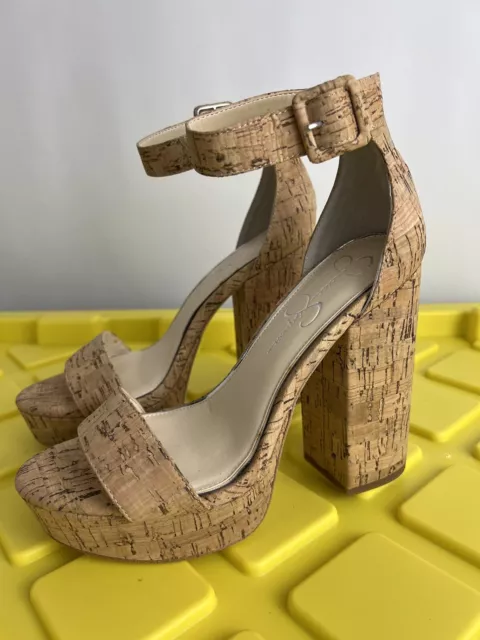 Jessica Simpson Womens Size 8.5 Caiya Tan Cork Open Toe Platform High Heels