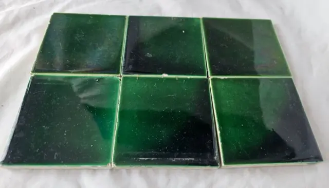 A Group Of Six 3 X 3 Inch Green Antique Tiles. 3 Available