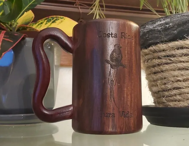 Costa Rica Carved Hand Engraved Pura Vida Wood Mug Souvenir  Cup Coffee Tea