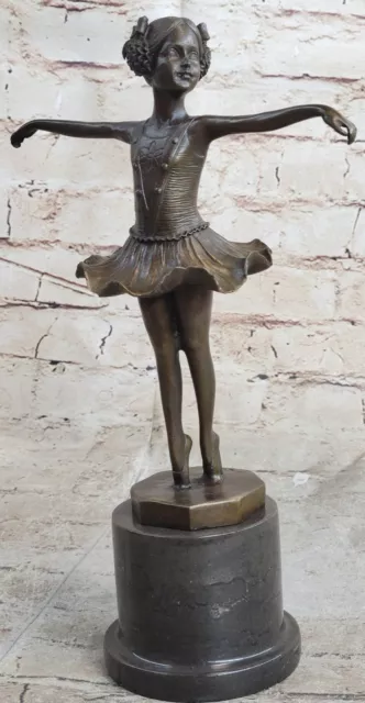 Caliente Reparto Bronce & Mármol Figura Niña Bailarina - Firmado Escultura Hogar