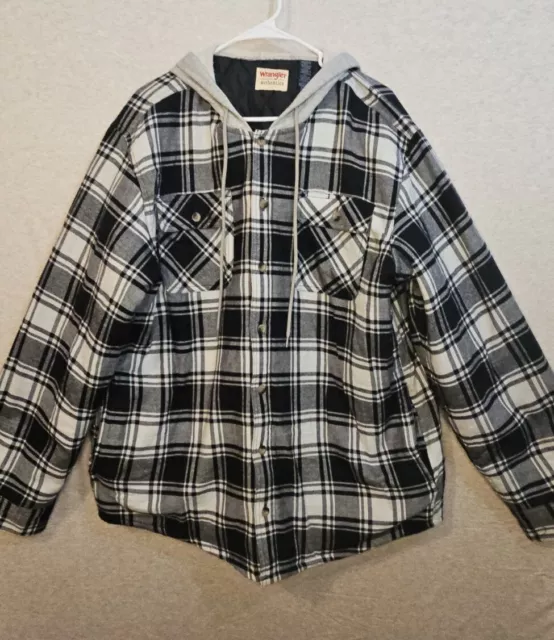 Wrangler Hooded Shirt Jacket Plaid Quilted Lined Flannel Mens XL Extra Large