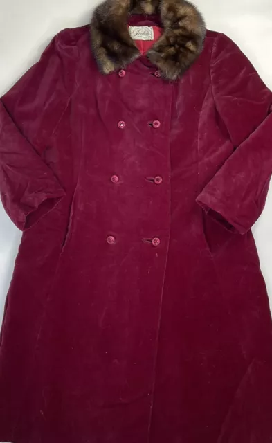 VTG 1980S WOMENS Medium Velour Velvet Fur Collar Penny Lane Coat Red ...