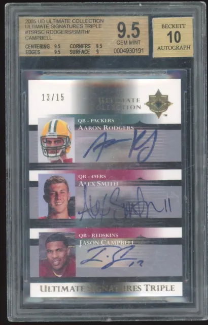 2005 UD Ultimate Aaron Rodgers Alex Smith Campbell Triple Auto RC BGS 9.5 / 10
