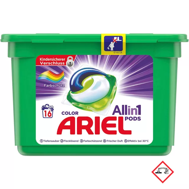 Ariel 3 IN 1 Vainas Detergente de Color Compacto para 16