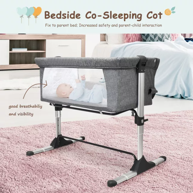 Co Sleeper Baby Bassinet Cot Crib Bedside Adjustable Height W/Mattress & Bag