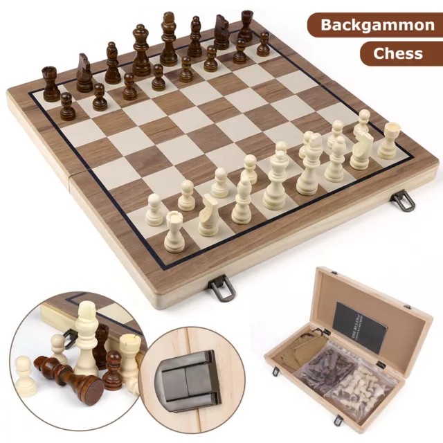 40X40cm Wooden Chess Set Folding Chessboard Standard Piece Wood Board Game Large