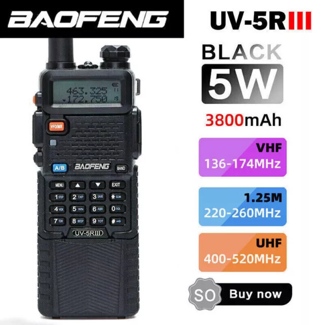 Baofeng Uv-5R Iii 5W Tri-Band Vhf/Uhf Fm Ham Two-Way Radio Walkie Talkie 3800Mah
