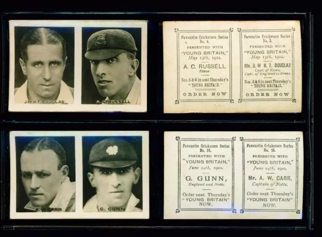 4 x FAVOURITE CRICKETERS SERIES (IN PAIRS) – YOUNG BRITAIN – 1922
