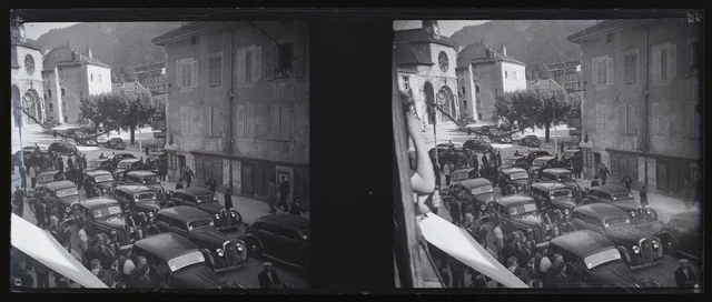 Voitures anceinnes c1930 Photo NEGATIVE Stereo Plaque de Verre Vintage 