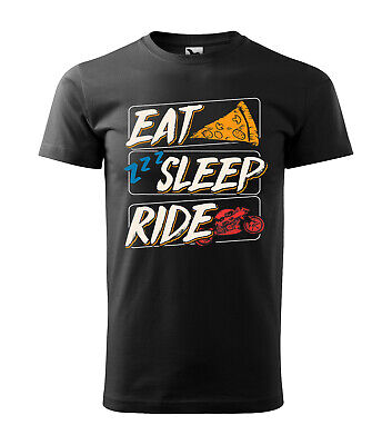 Man's Eat Sleep Ride Motorcycle Biker Pizza Funny Dad T-Shirt S M L XL 2XL