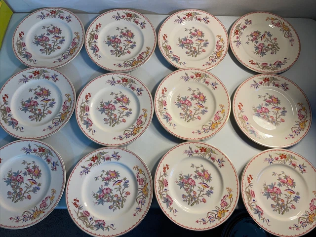 Old Ivory Syracuse China OPCO Flowers Bird Bombay 10" Dinner Plates - Set of 12