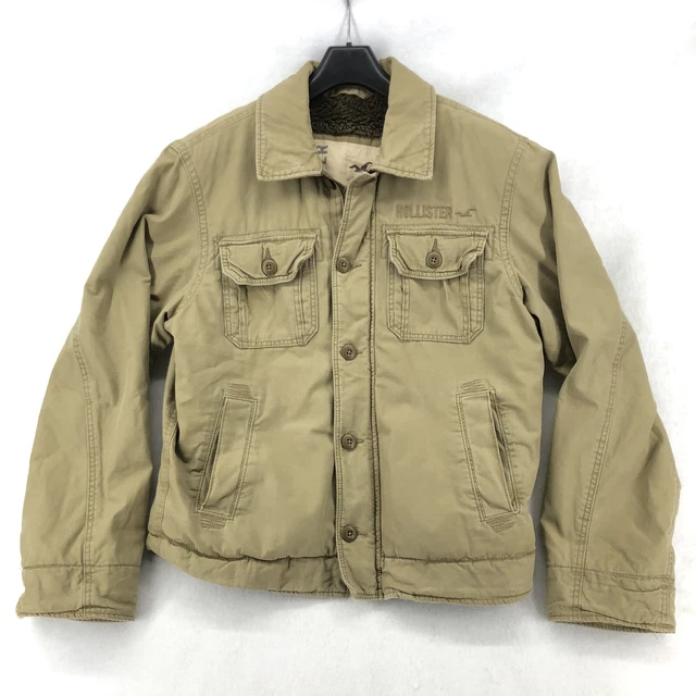 Hollister Sherpa Lined Full Zip Jacket Mens Size XL Coat Beige