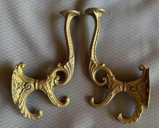 Pair Of Solid Brass Late 19th Century ( reproduction ) Hall Tree Coat Hooks
