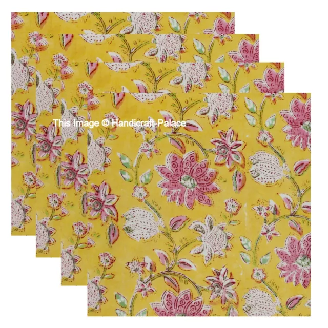 100% Cotton Indian Block Print Floral Dining Table Napkins Yellow Cloth Napkin