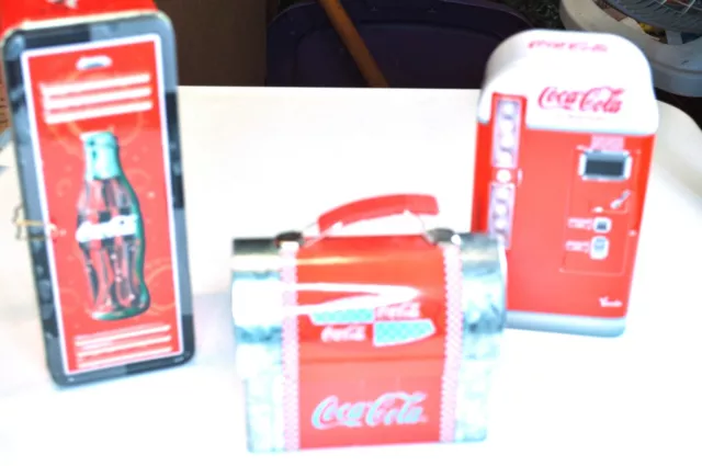 Lot 3 Coca Cola Collectible Tins Mini's Vending Machine Lunch Box Locker