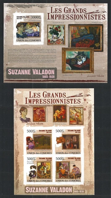 Comores 2009 Mini Sheet Block Set Malerei Malerin Suzanne Valadon Ungezähnt