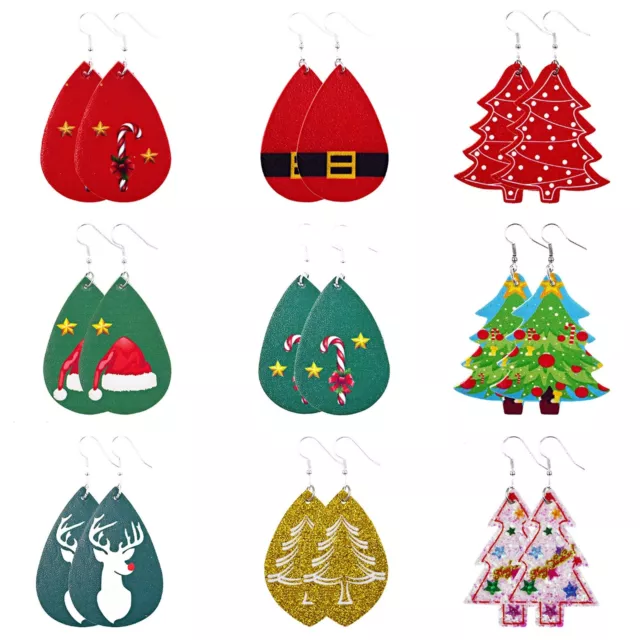 9 Pairs Women Girls Leather Christmas Tree Elk Dangle Hook Earrings Holiday Gift