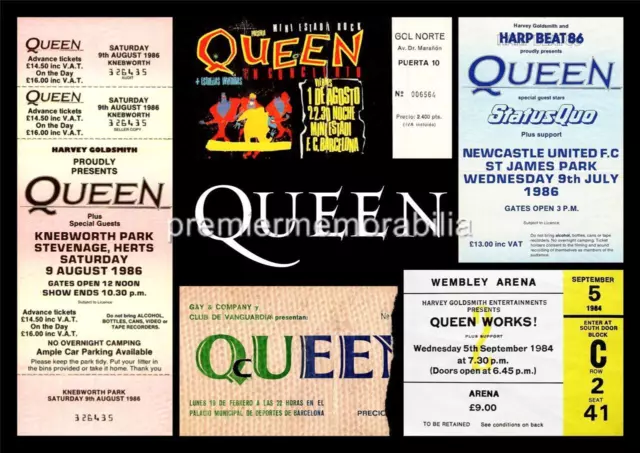 Queen Freddie Mercury Replica Gig Tickets Knebworth Wembley Exclusive A4 Print