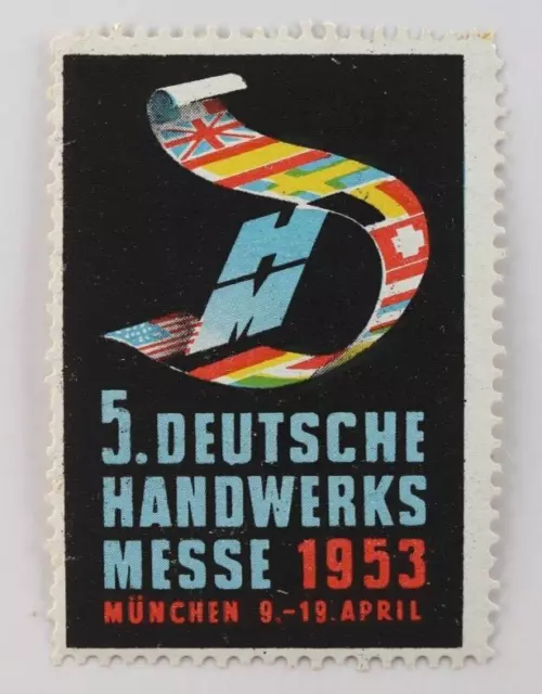 5th Hand Crafts Fair Expo Munich, Germany 1953 German Poster Stamp Ad Label