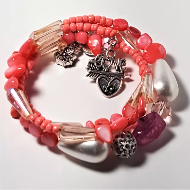 Pink Agate/Purple Dragon Vein Agate Love Wire Wrap Bracelet S/T